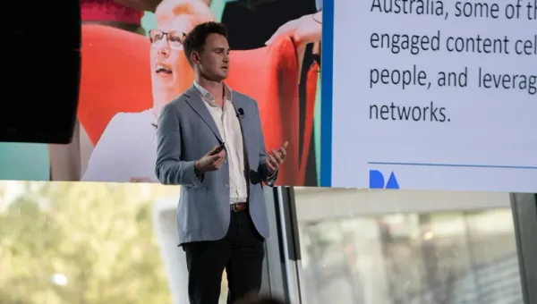 Speaker presenting on stage at Digital Adelaide 2025