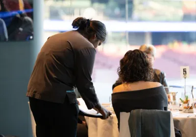 The venue at Adelaide Oval with the ground visible through the windows